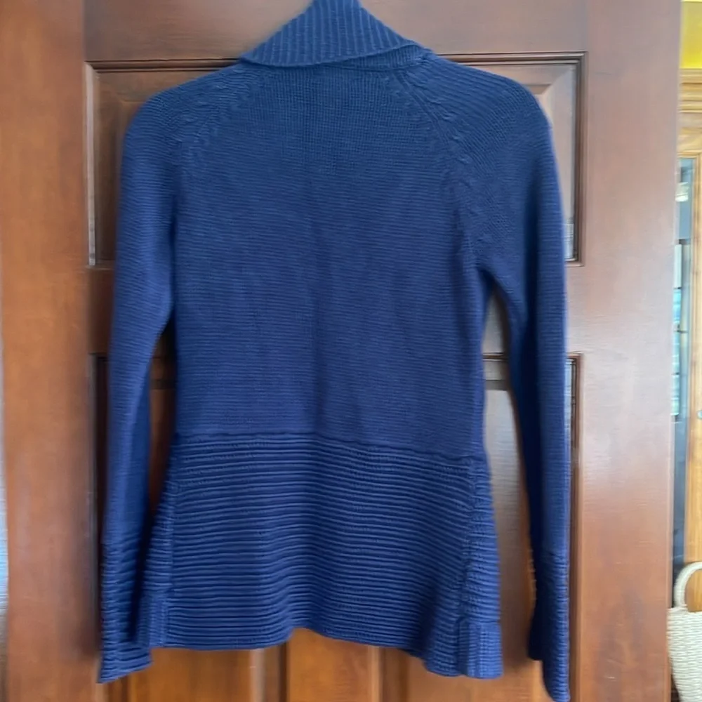 IN STITCHES Navy Shawl Collar NAUTICAL FLARE Cardigan L - Picture 4 of 4